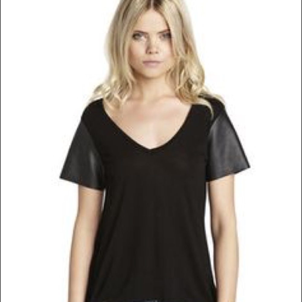 BCBG Generation faux leather sleeved black tee